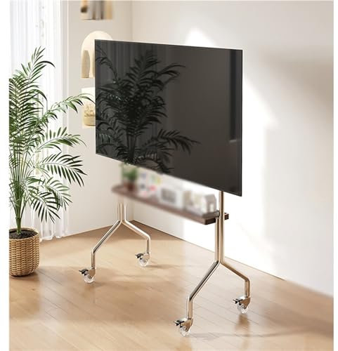 Universellt TV-stativ mobilt TV-stativ för 100-190 cm, TV-stativ med tysta hjul och trähyllor, rullande TV-vagn för hem, kontor, hotell