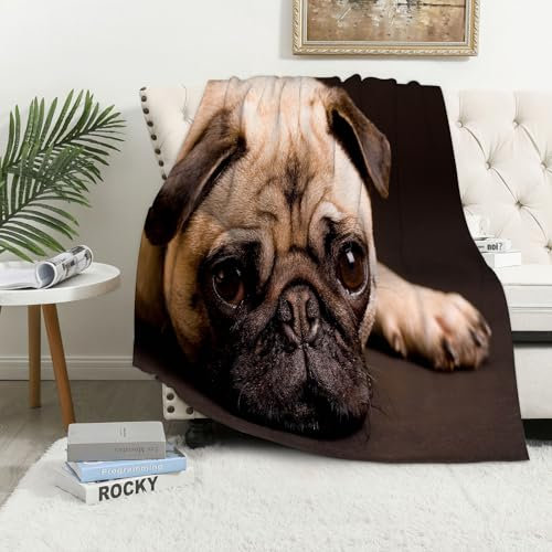 MAAPCHP Kuscheldecke Flauschig Decke Fleecedecke Mops, süßes Foto von einem Mops mit se Wohndecke Warm Winter Weich,Decke Couch Blanket,Wohn- & Kuscheldecken 76 x 100 cm,Sofa überwurfdecke