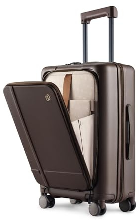 NINETYGO Carry On Luggage 22x14x9 Airline Approved, Coffee Journey Luggage | Clamshell Design Suitcase, Coffee-Infused PC Hard Shell, Eco-Friendly, Cup Holder, TSA Lock, Spinner Wheels (Americano)