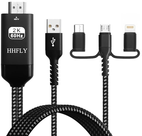 HHFLY Adaptador 3 en 1 compatible con USB-C a HDMI para iPhone/smartphone Android, espejo 1080P a TV/monitor/proyector, con Lightning/Micro USB, convertidor AV digital portátil (no para uso en coche)