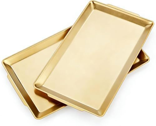 serveringsbricka, bricka av rostfritt stål, 40 x 24 cm,set om 2,Gold，diskmaskinssäker, rostfritt stål