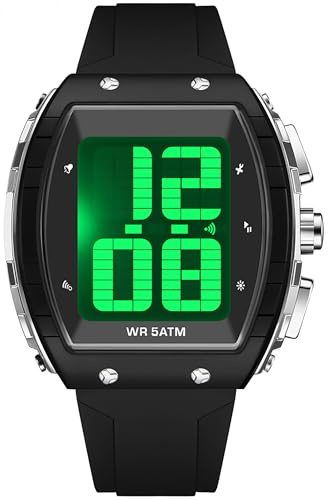 findtime Digital Watches for Elderly Men, Large Face Voice Talking Black Watch with English Speaking LED Backlight Big Number Easy to Read Timer Alarm 5ATM Waterproof