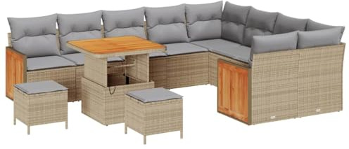 vidaXL Trädgårdsoffset med kudde 13 pcs Beige och Ljusgrå konstrotting, Trädgård och terrass, modern rattansoffa, lätt utomhus lounge, flexibla sittplatser, väderbeständiga, lätta kuddar
