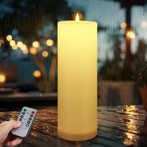 Ketom 10 x H30 CM Candele LED Fiamma Oscillante, Candele Finte a Batteria con Telecomando e Timer, Pilastro Impermeabile Luci Senza Fiamma, Decorative per Casa, Bianco Caldo(Avorio, Pile Non Incluse)