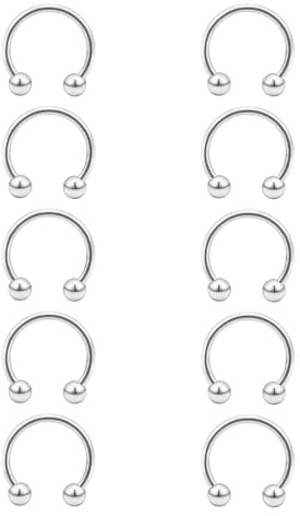 Besyvvin 10stk Hufeisen Piercing Nase Lippe Septum Helix Ring Chirurgenstahl 16G Circular Barbell 6mm Lippenpiercing Silber