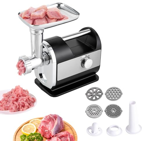 NOYGRNH Picadora de Carne eléctrica, picadora de Carne Industrial de 800 W con 6 Accesorios, picadora de Carne eléctrica for Uso doméstico(Silver)