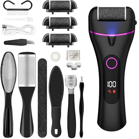Pedicure Elettrico,Rimuovi Calli Piedi Elettrico,Pedicure Piedi Rimozione,con 3 Velocità,3 Rulli Di Ricambio,IPX6 Impermeabile per Talloni Screpolati,Calli,Pelle Morta(Nero)