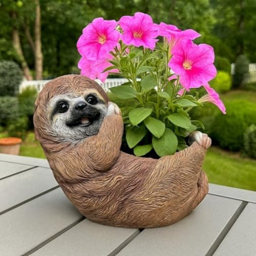 Online Fuchs Gartenfigur für außen - niedliches Faultier mit Blumentopf - Dekofiguren aus Kunstharz (Polyresin) gefertigt - für den Innen- und Außenbereich