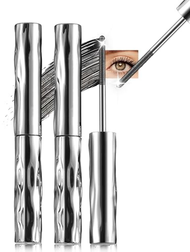 Iron Wand Mascara Schwarz, 2 Stück Wimperntusche Wasserfest mit Metallbürste, Long Wear 3D Curling Wischfest, Washable Metal Lash Extension Mascara Länge und Volumen, Hypoallergen Makeup für Frauen