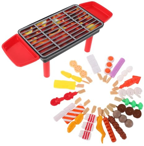 ERINGOGO 20stücke Kindergrill Spielset Mit Grillutensilien Und Spielzeuglebensmitteln Für Rollenspiele Im Innen Und Außenbereich Fördert Motorische Fähigkeiten Und Hand-Augen-koordination