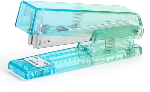 Miquelrius - Kontors- och skrivbordshäftapparat, transparent häftapparat, kompatibel med 24/6-häftklamrar, upp till 20 ark, 129 x 64 x 34 mm, polystyren och metall, blå/grön gradient