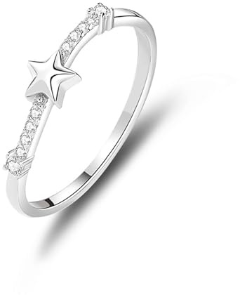 Stfery Stern Diamantring Platin, Stapelring Damen Echt Gold Gr.54 (17.2)