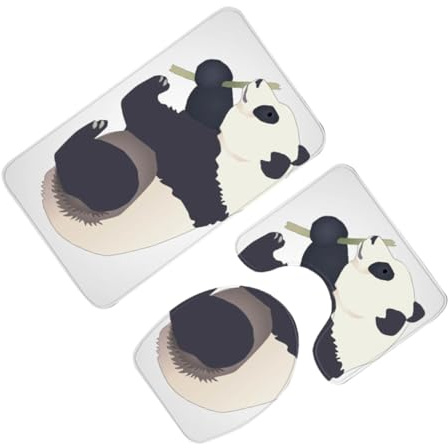 BESPORTBLE Alfombrillas de Baño Lavables con Diseño Panda Tapetes Antideslizantes para Suelo y Tapa de WC Absorbentes y Decorativas