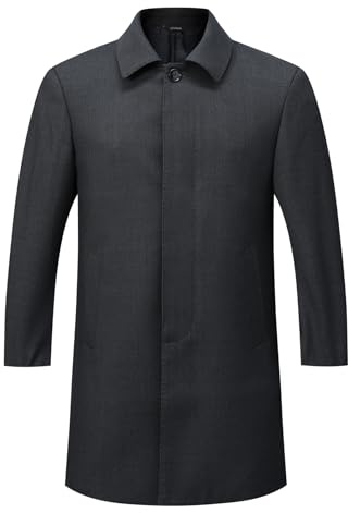 Allthemen Trench Monopetto da Uomo Media Lunghezza Cappotto Risvolto Classico Business Casual Coat Antivento Grigio L