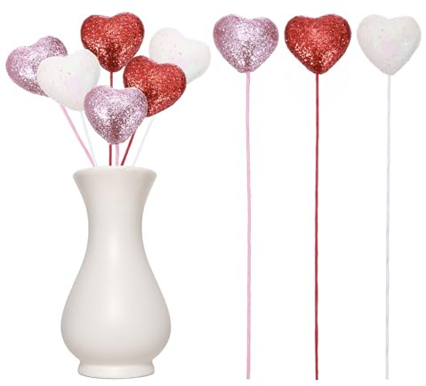 QUARKZMAN 6 Pcs Palitos De Corazón Brillantes Rojo/Rosa/Blanco 4cm x 22cm | Con Purpurina Corazones Inflables De Espuma Decoración Floral, Para Decoración De Bodas Día De San Valentín
