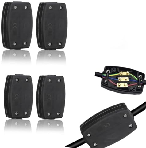 4 PCS 3 Terminal Electrical Junction Box Flex Connector Black, 13A 250V 3 Core Cable Joiner In-Line Connector for Indoor Outdoor Electrical Power Wiring