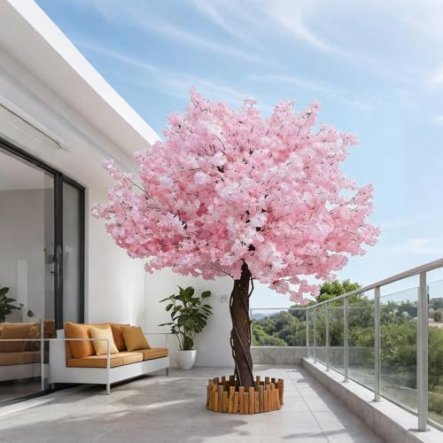 ADUUTPPD Pink Artificial Cherry Blossom Trees Christmas for Indoor Outdoors,Handmade Fake Cherry Blossom Tree for Living Room Wedding Shopping Hotel Restaurant Home Decor, Extension,B,6.5FT x 6.5FT