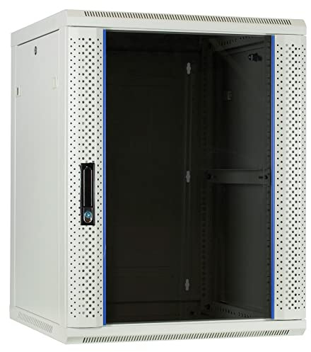 DSIT 15HE nätverksskåp (serverskåp) 19 tum väggmontering med glasdörr vit (B x D x H) 600 x 600 x 770 mm – lastkapacitet 60 kg