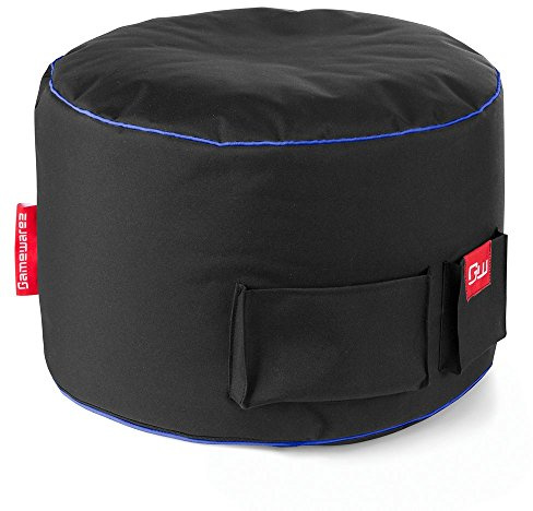 Gamewarez Sitzsack-Hocker 50x30cm mit EPS-Perlen Füllung - Fußhocker Hocker – Gaming-Hocker, Sitzhocker, Fußhocker zum Zocken, mit Seitentasche, robust und reißfest, Made in Germany, schwarz-blau
