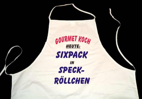 ShirtShop-Saar Sixpack IN SPECKRÖLLCHEN; Grillschürze (Latzschürze, Kochschürze), weiß