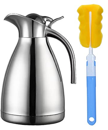 Vacuum Jug 304 Stainless Steel Double-Wall Thermal Carafe Coffee Pot Anti-Leakage Anti-Splashing Juice Milk Tea Pot Insulation (Silver, 1L)