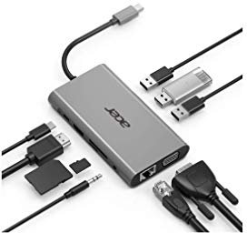 Acer 10-in-1 Mini Dock (USB Type-C zu: 1xHDMI, 1xVGA, 1xRJ 45, 3xUSB 3.0, 1xSD, 1xTF, 1xUSB Type-C (w PD), 1xKlinke 3,5) silber