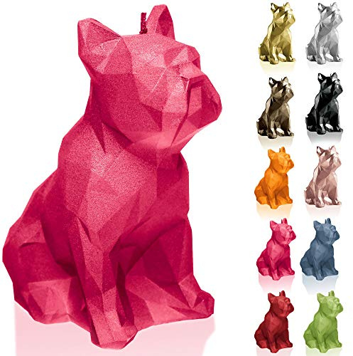 Candellana Handmade Bulldog Low-Poly Kerze Geschenk- Lustig - Dekorative Kerze - Home Décor - Geschenke für Freunde - Baumwolle Docht - Brenndauer 24h - Dunkelrosa Kerze