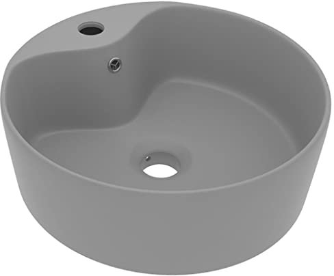 vidaXL Lavabo de Luxe avec Trop-plein Vasque à Poser de Toilette Lave-mains de Salle de Bain Salle Cosmétique Maison Gris Clair Mat 36x13 cm Céramique