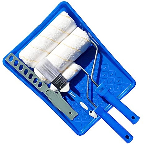 TubeRoo Malerset 8tlg - Farbroller Set, Pinsel, Farbwanne, Farbrolle, Farbwalze, Farbrührstab - Streichset für Wandfarbe, Malerzubehör, Malerbedarf