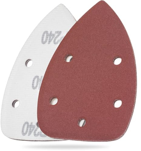 YoiYee 240 Grit Mouse Detail Sander Sanding Sheets 140x90mm 10 Pack | 5 holes for dust extraction, aluminium oxide abrasive, hook and loop backing, for wood and paint finishing