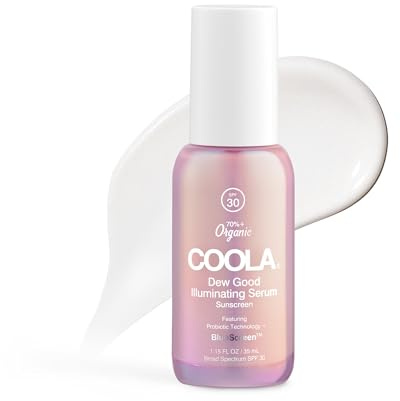 COOLA Organic Dew Good Illuminating Probiotic Serum with SPF 30, Dermatologist Tested Sunscreen with Plant-Derived BlueScreen Digital De-Stress Technology, 1.15 Fl Oz