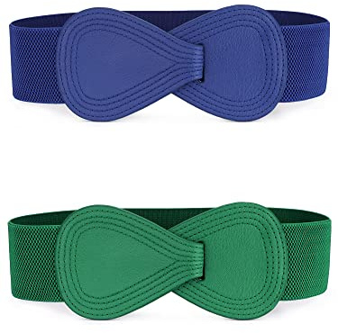 Allegra K Cinturones De Hebilla De Cuero De Imitación En Forma De 8 Con Enclavamiento De Cinturón Elástico Para Mujer Para Dama Verde azul 68.6cm/27