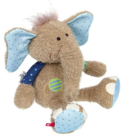SIGIKID 42962 Stofftier Elefant blau Patchwork Sweety Kuscheltier zum Spielen & Schmusen aus weichem Materialmix für Babys und Kinder, Jungen und Mädchen von 0 bis 8 Jahren Mehrfarbig/Elefant 26 cm | Patchwork Stofftier - farbenfroh, einzigartig und liebenswert - Begleiter und Spielzeug für Babys und Kinder
