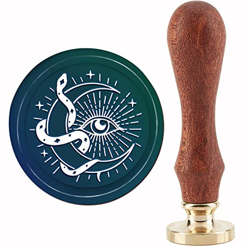 CRASPIRE Sello de Cera de Serpiente Sello de Cera de Sellado de Luna Estrellas 30 mm / 1.18 Pulgadas Sello de Sellado de Cabeza de Latón Extraíble con Mango de Madera