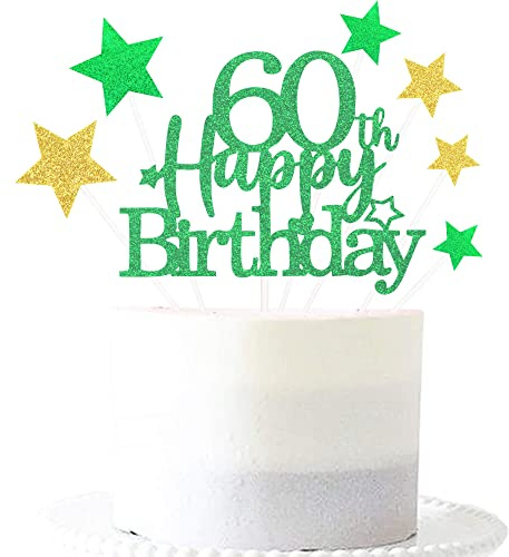 Pargleev Green Gold 60th Birthday Cake Topper with Glittery Stars