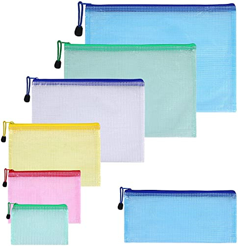7 Pièces Pochette PVC Zip Set, Plastique Pochettes Zippées, Imperméable Mesh Zipper Pouch, Multicolore Document Dossier Pour Stockage (A4 A5 A6 B5 B6 B8)
