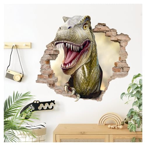 DEKO KINDERZIMMER Wandsticker 3D Effekt Dinosaurier Wandtattoo Loch in der Wand Wandaufkleber Kinderzimmer Dino T-Rex Jugendzimmer Deko DK1042