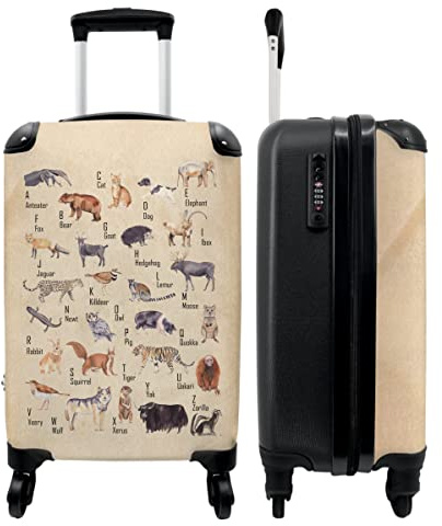 NoBoringSuitcases.com® Valise Chariot à Bagages à Main Alphabet - Enfants - Animaux - Rétro Bagage Cabine imprimé 55x35x25 cm Valise de Voyage avec roulettes - Trolley