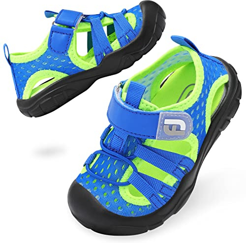 JOINFREE Toddler Water Shoes Boys Girls Quick-Dry Aqua Socks Walking Sneakers Lightweight Closed-Toe Outdoor Sport Sandal 7-7.5 Toddler Blue Green