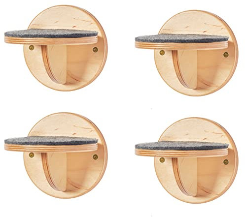 NOVECRAFTO Wall Mounted Cat Steps – Set of 4 Natural Timber Round Post Steps with a Removable Grey Felt Cover, Sturdy Cat Shelving, and Premium Wall Furniture for Agile Climbing