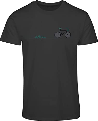 Fahrrad T-Shirt Herren : Ride The Line - Sport Tshirts Herren - Mountainbike Rennrad Shirt MTB (M) Dark Grey