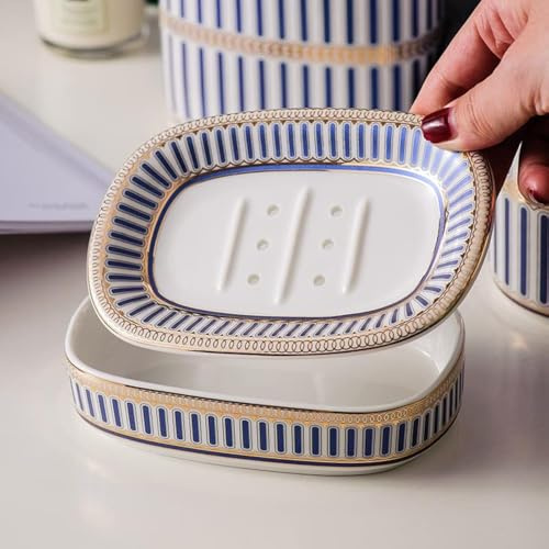 Self Draining Soap Dish, Double-Layer Bar Soap Tray(Style A) | Ceramic Soap Dish with Elegant Patterns