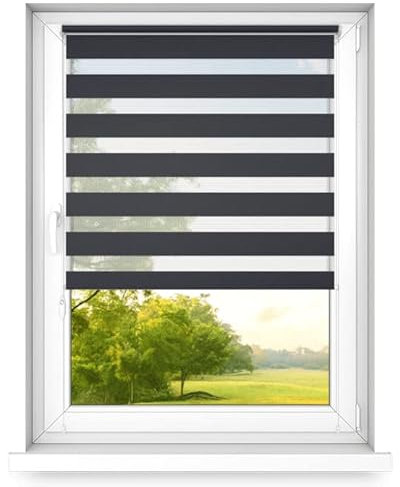 Time4Blinds Tag und Nacht Doppelrollo Mini - Fensterrollo Tag und Nacht - Rollo ohne Bohren - Sonnenschutz - Rollos für Schlafzimmer - Jalousien für Fenster - 80 x 190 cm - Anthrazit - Links