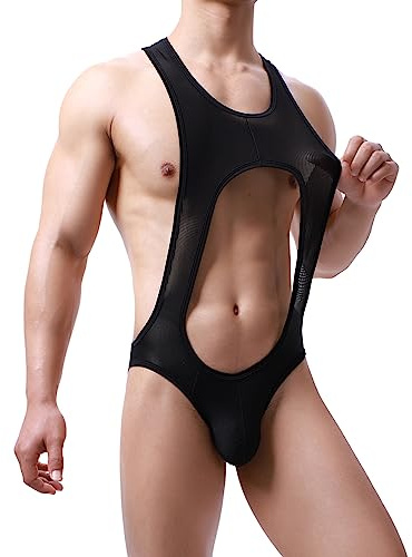 Drelaar Men's Crewneck Breathale One-Piece Jockstrap Leotard Bodysuit Sexy Cutout Jumpsuit