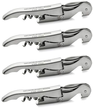 KateMelon Paquete de 4 sacacorchos personalizados para camarero con cortador de aluminio, llave de vino manual, abrebotellas multiusos personalizados para amantes del vino, regalos de fiesta de cata