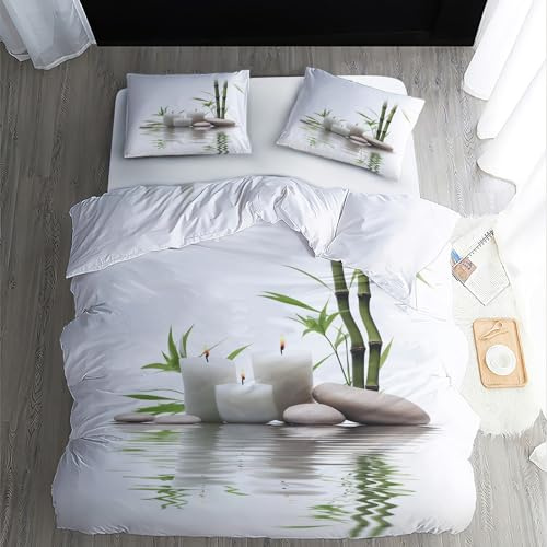 ECOTOS Housse de Couette 240x260 Zen - Parure de Lit 2 Personne Motif Bambou - Ensemble de Literie en Microfibre Douce avec Fermeture éclair, 2 Taies d'oreiller 65x65 cm