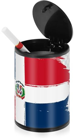 Aschenbecher mit Dominikanische Republik-Flagge, für Zigaretten, Outdoor, mit Deckel, Edelstahl, tragbar, überzogen, rauchfrei, Aschenbecher für Zuhause, LKW, Zuhause