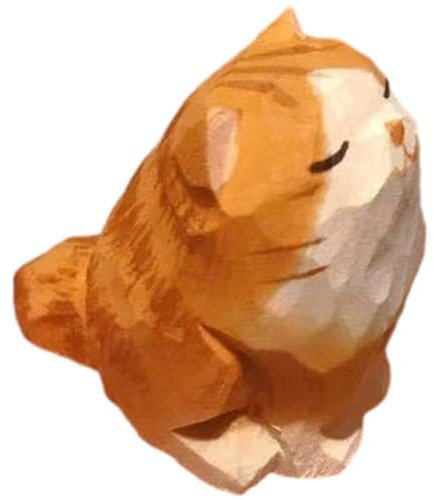 Holzkatze -Figuren Skulptur Schöne Kleine Geschnitzte Orangenkatze Statue Handgefertigt