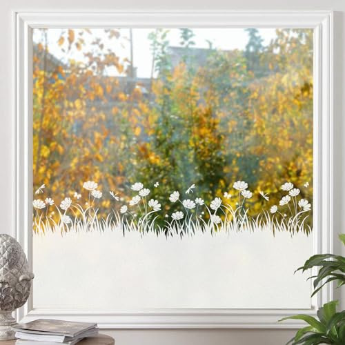 MSUP Fensterfolie, dekorative Glasfolie, Sichtschutz, Hohlmuster, mattiert, statisch haftend, teilweise Blickdicht und teilweise transparent, Fensterfolie, (Blume und Gras, 44 x 200 cm)