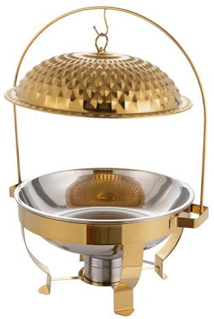 ANGDI Chafing-Dish-Buffet-Set, Edelstahl-Gastronomiewärmer mit Anschluss, runde Buffetwärmer, Edelstahl-Speisenwärmer, Warmhaltetablett for Hochzeiten, Partys, Restaurants (Color : Gold)